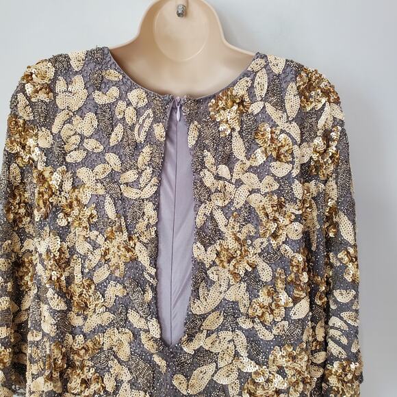 Mac Duggal Evening Gown 4574D Sequin Bead Embellished Cape Gown Platinum Size 8 - Picture 5 of 10